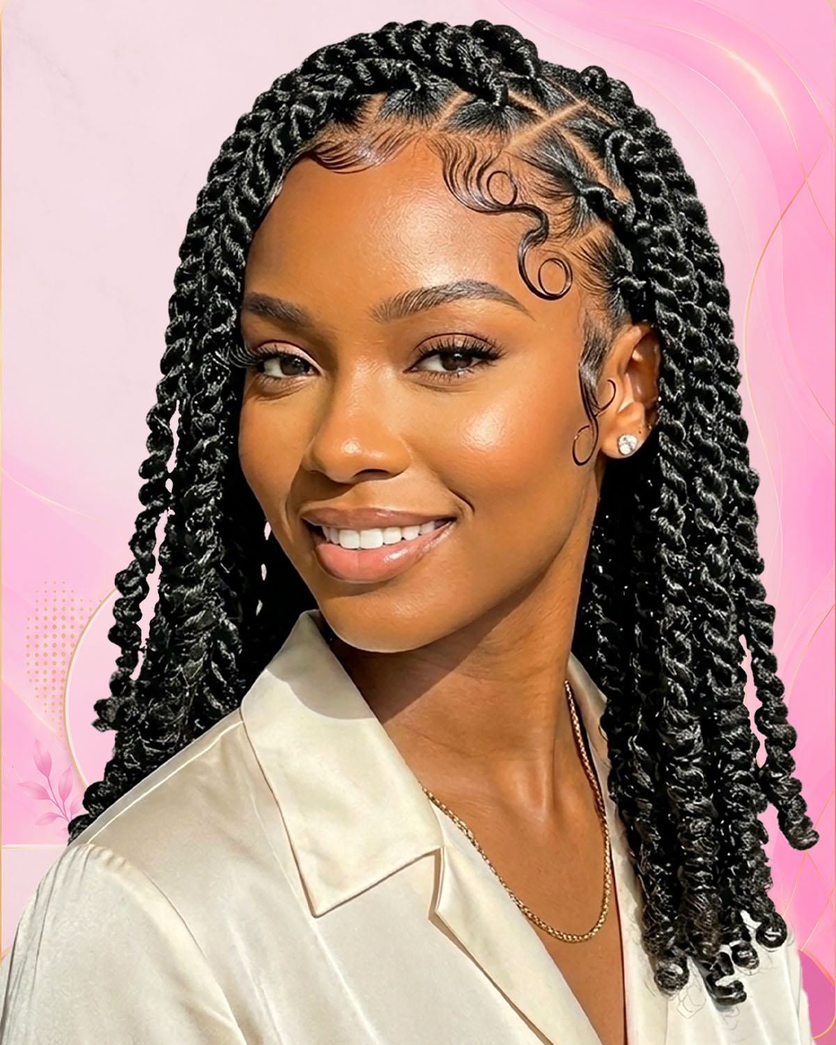 Woman wearing polished long twist braids
