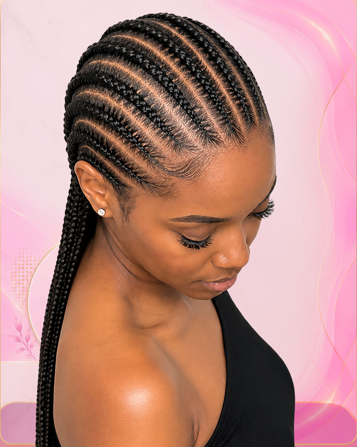 Cornrow hairstyle detail